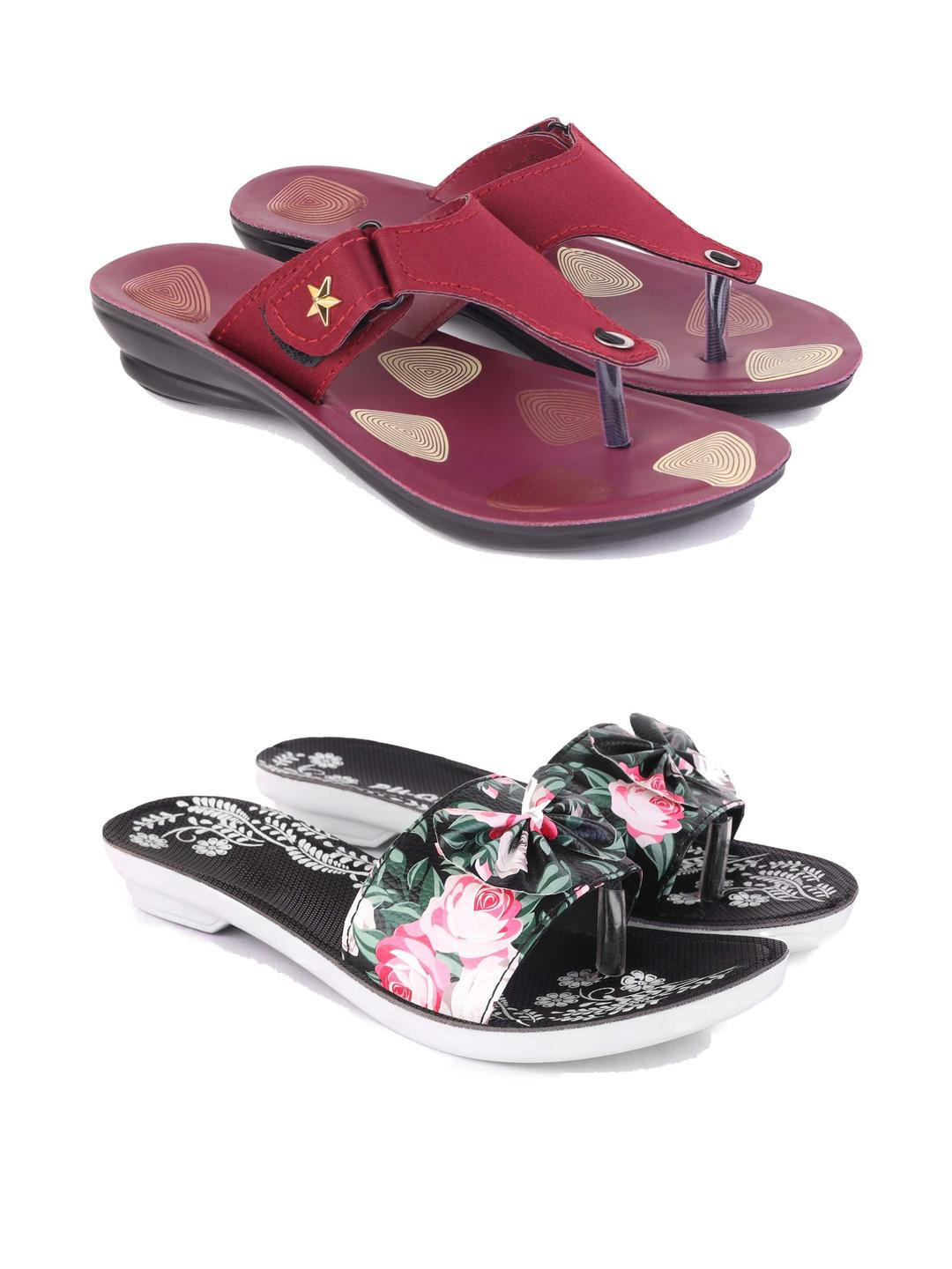 DRACKFOOT Women Set of 2 Open Toe Flats With Comfort Sandals