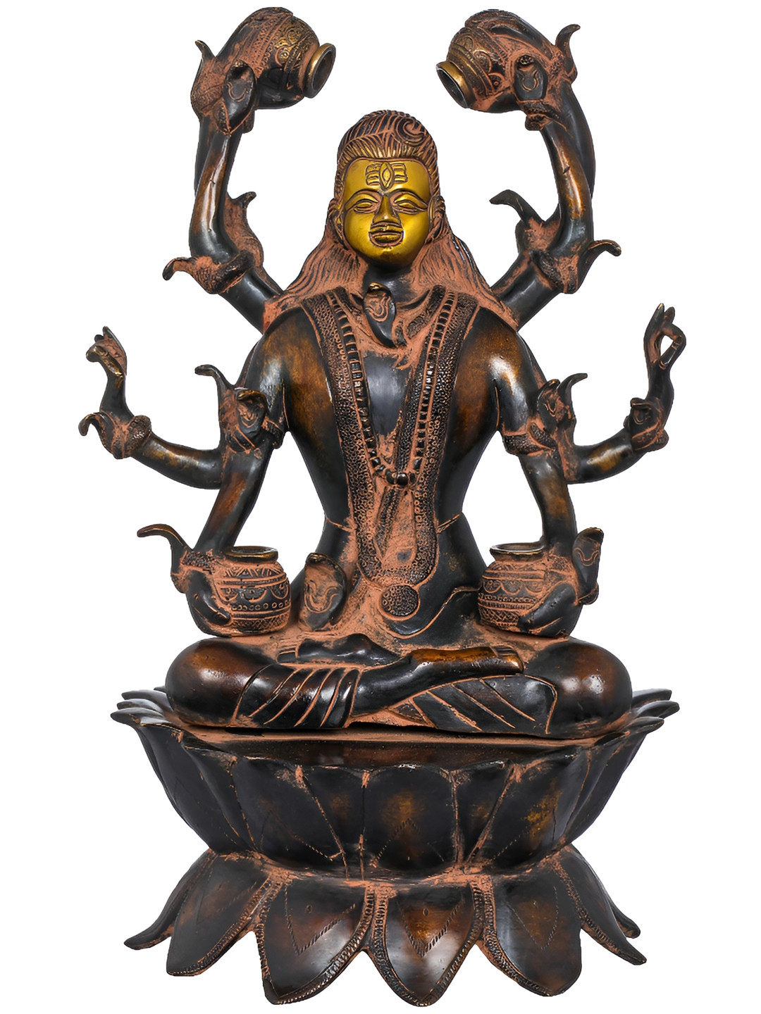 Exotic India Black & Gold Toned Lord Mahamrtyunjaya Brass Idol Showpiece