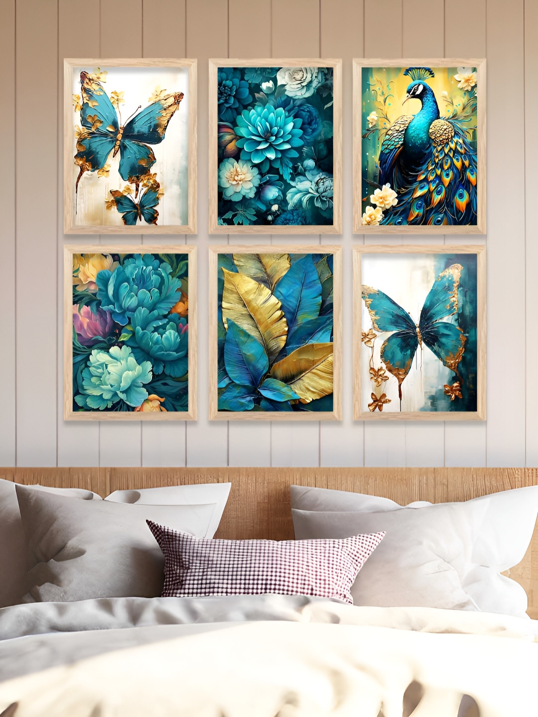 Kotart Brown & Blue 6 Pieces Wooden Abstract Wall Arts