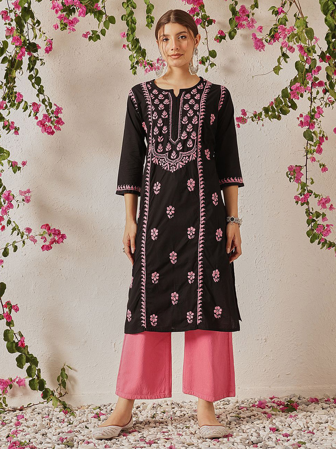 ADA Women Ethnic Motifs Embroidered Chikankari Pastels Kurta