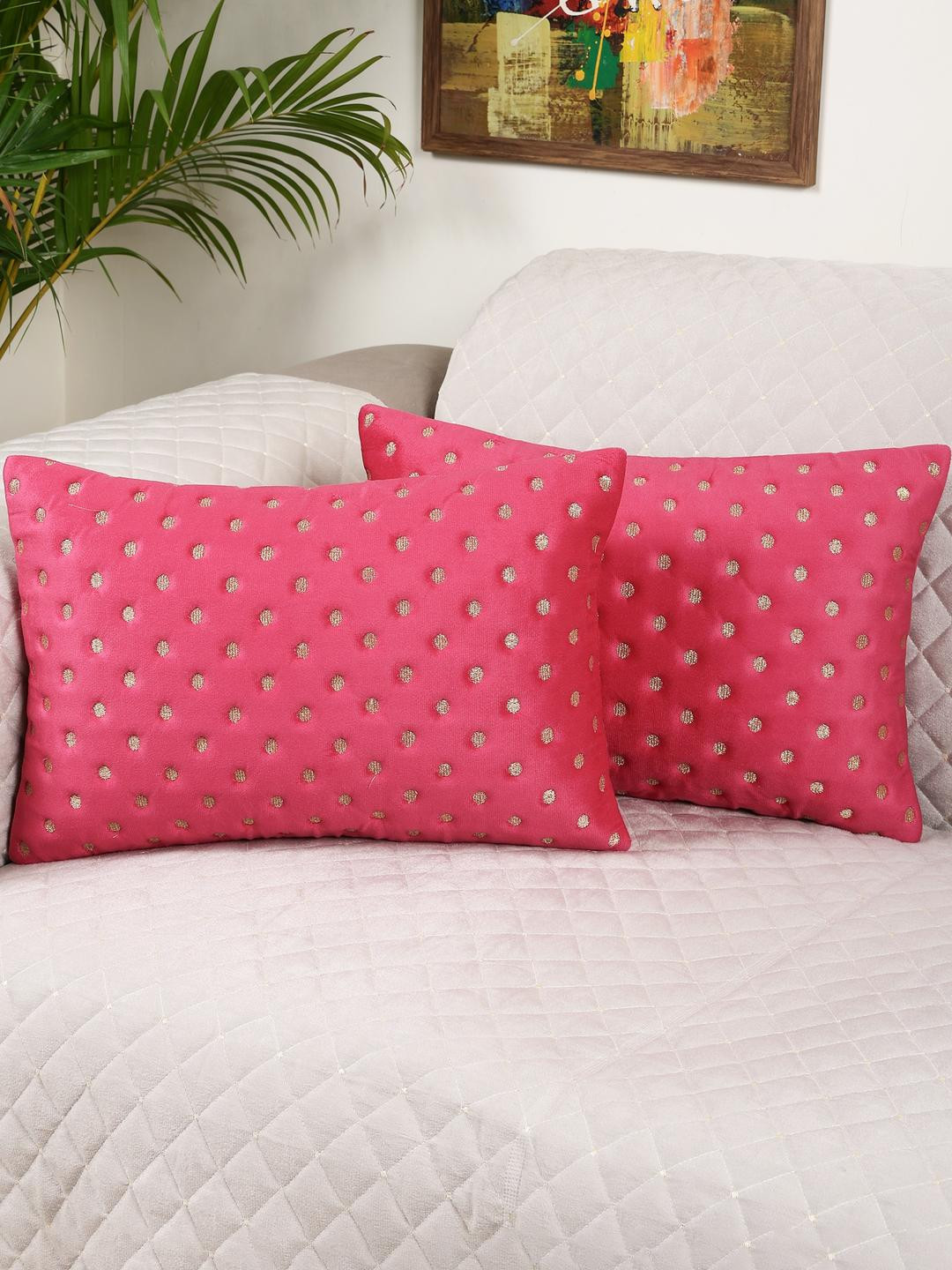 MONKDECOR Polka Dot Velvet Durable 5 Pcs Embroidered Cushion Covers - 12 x 18 Inches