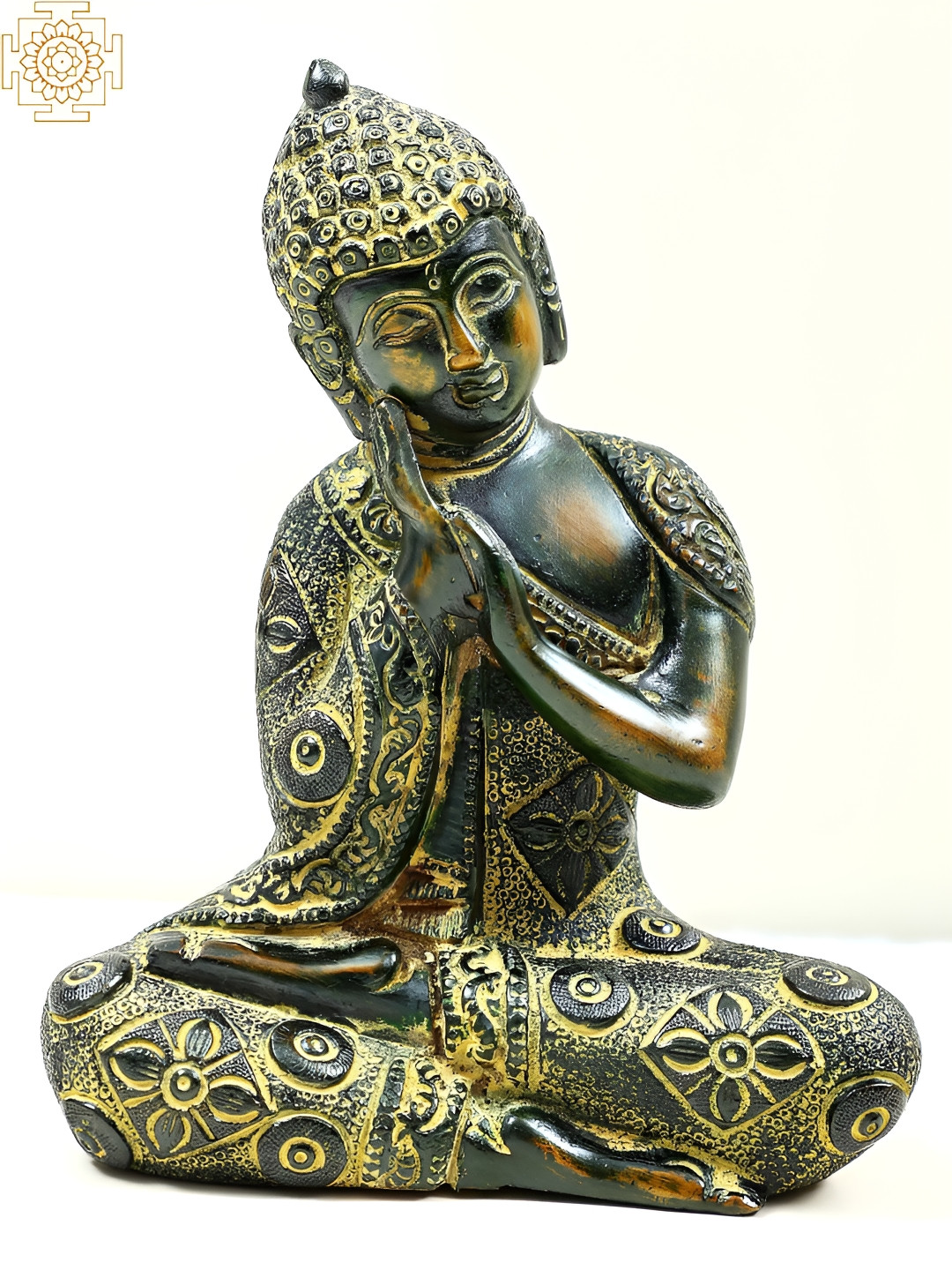 Exotic India Black & Yellow Tibetan Thinking Buddhist Deity Idol Showpiece