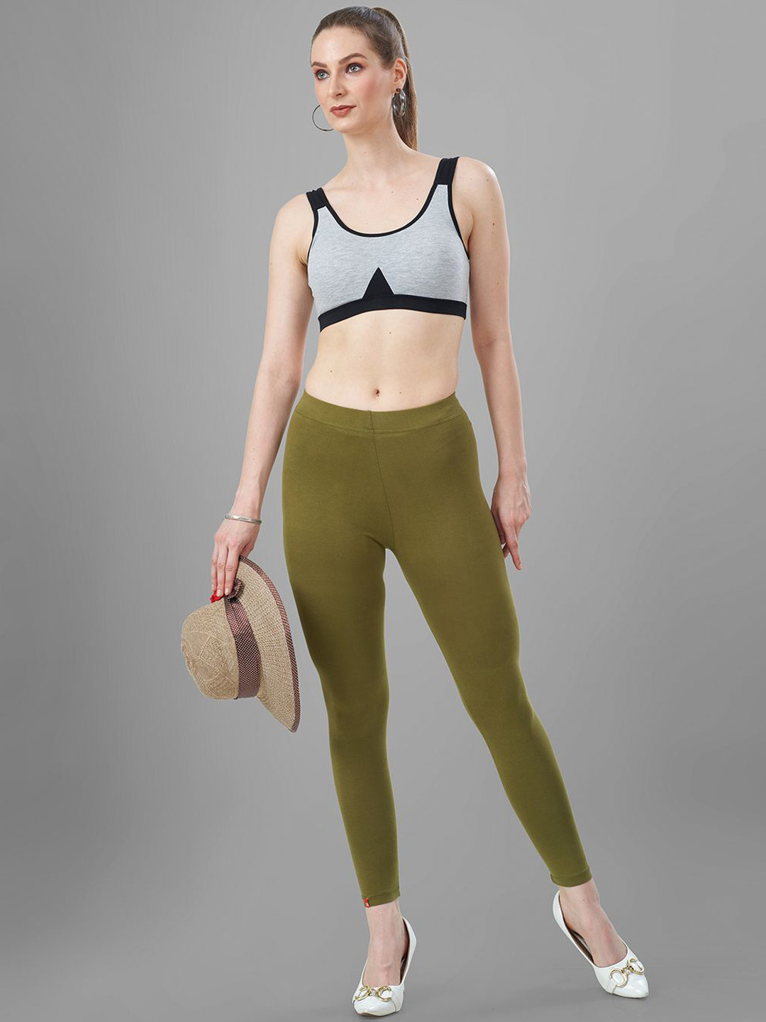 TITTLI Women Cotton Lycra Gold Bio-Wash Mid-Rise Ankle Fit Leggings