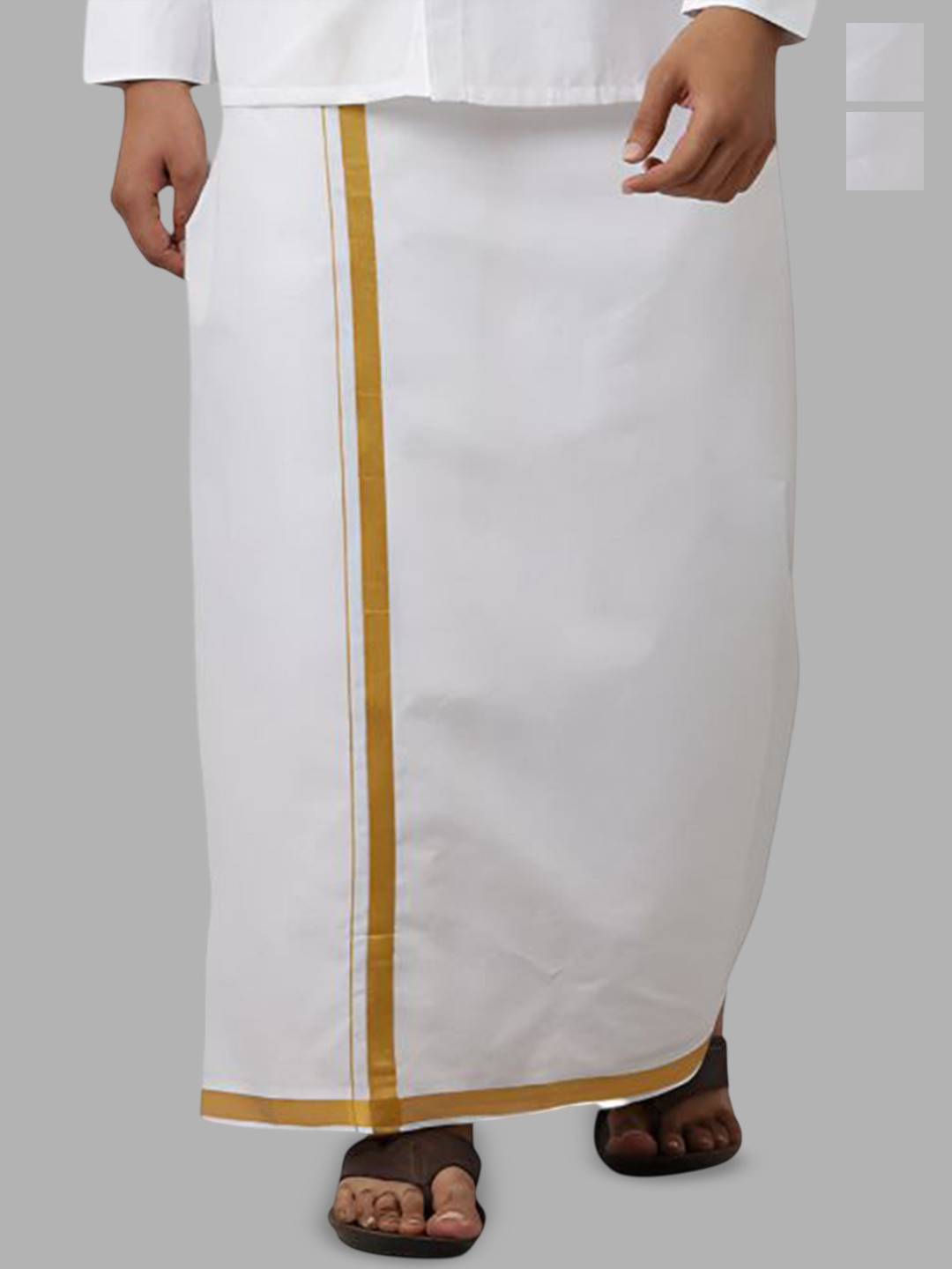 Viveagham Men Pack of 2 Pure Cotton Single Layer Gold Zari Work Dhotis