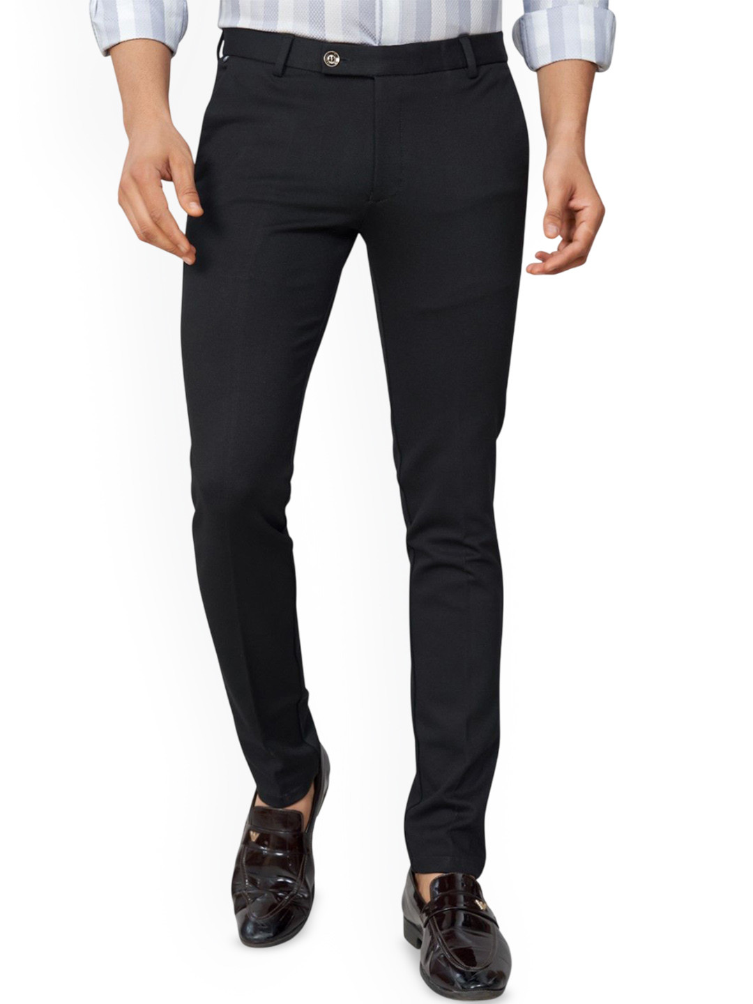 ATLANCE Men Slim Fit Mid-Rise Black Formal Trousers