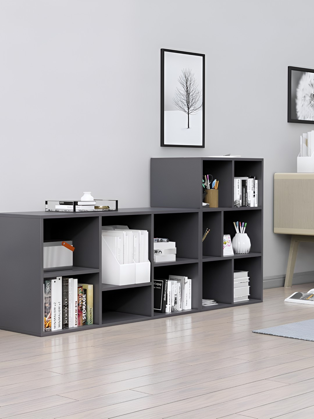 HEXA RED Grey Wooden Book Shelf