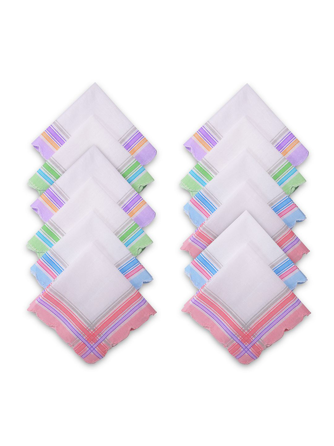Kuber Industries 12-Pcs Striped Border Cutwork Pure Cotton Handkerchiefs