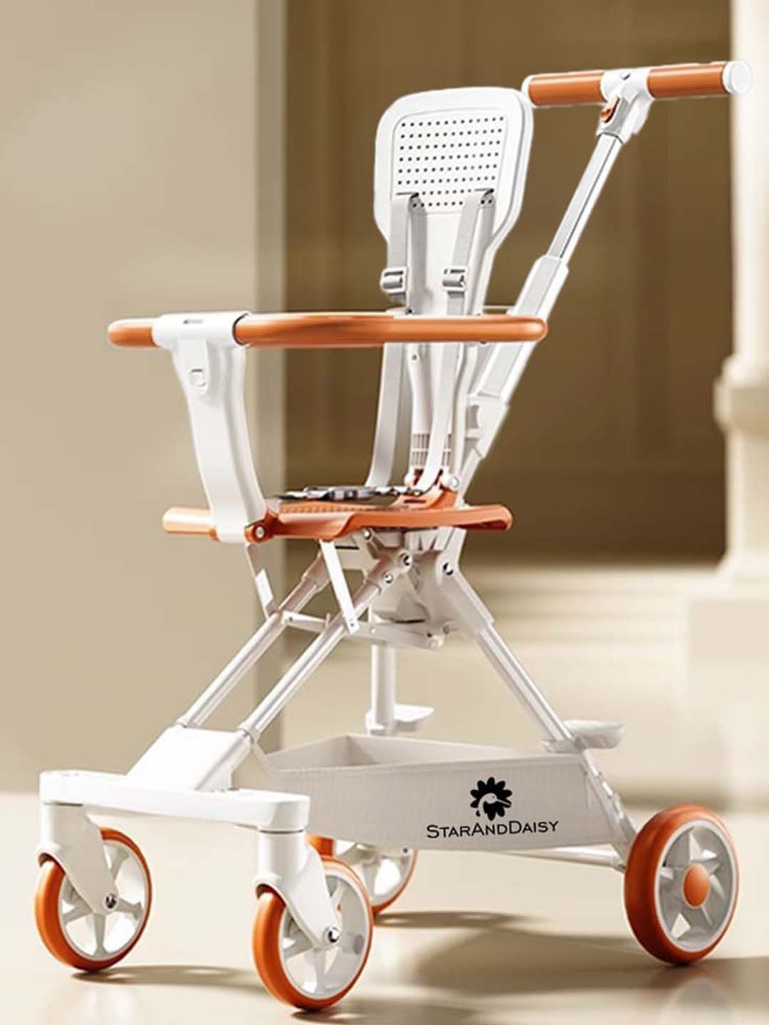 StarAndDaisy Kids White & Brown Baby Foldable Stroller