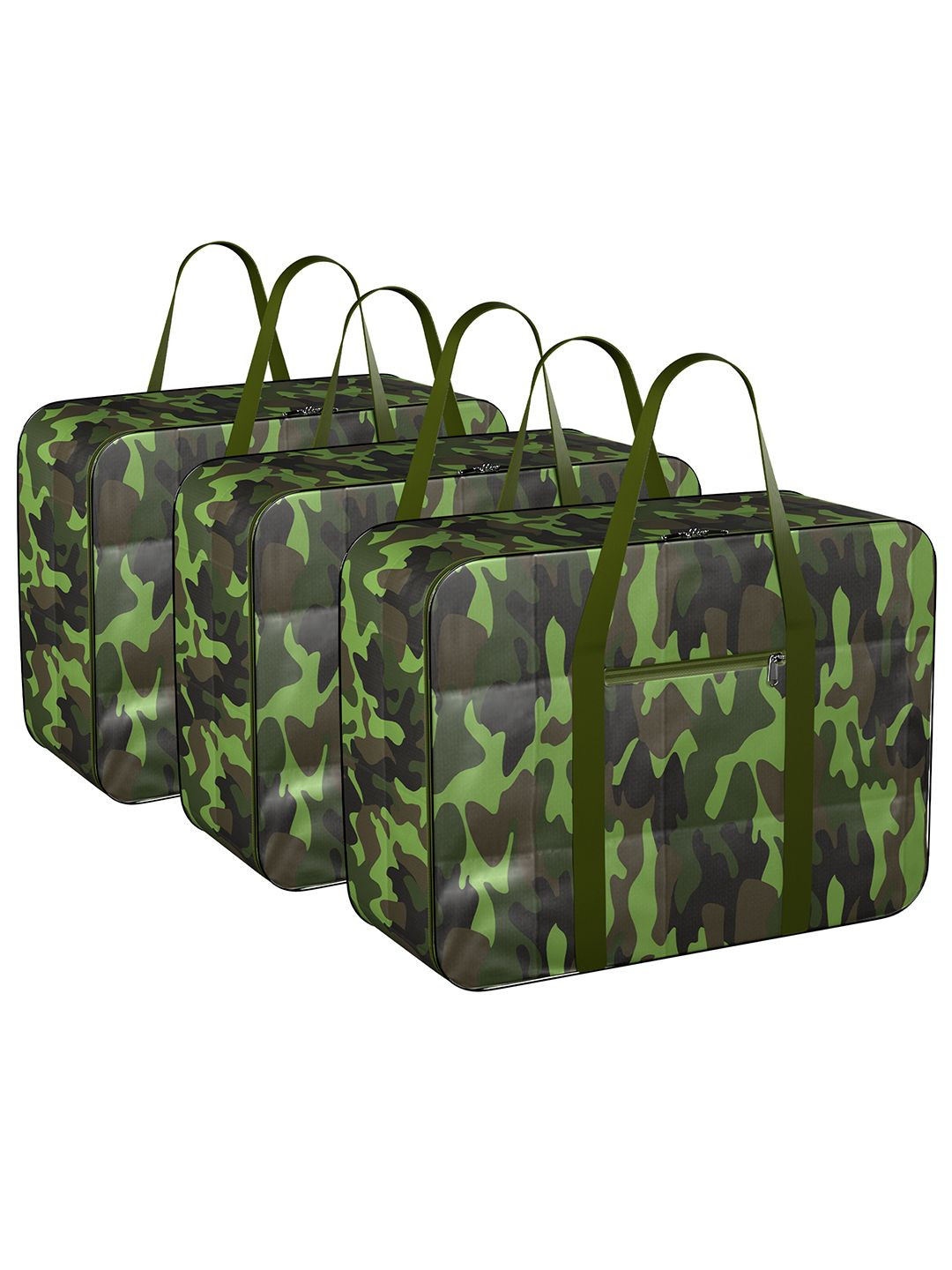 Kuber Industries Green & Black 3 Pieces Printed Under Bed Storage Organisers