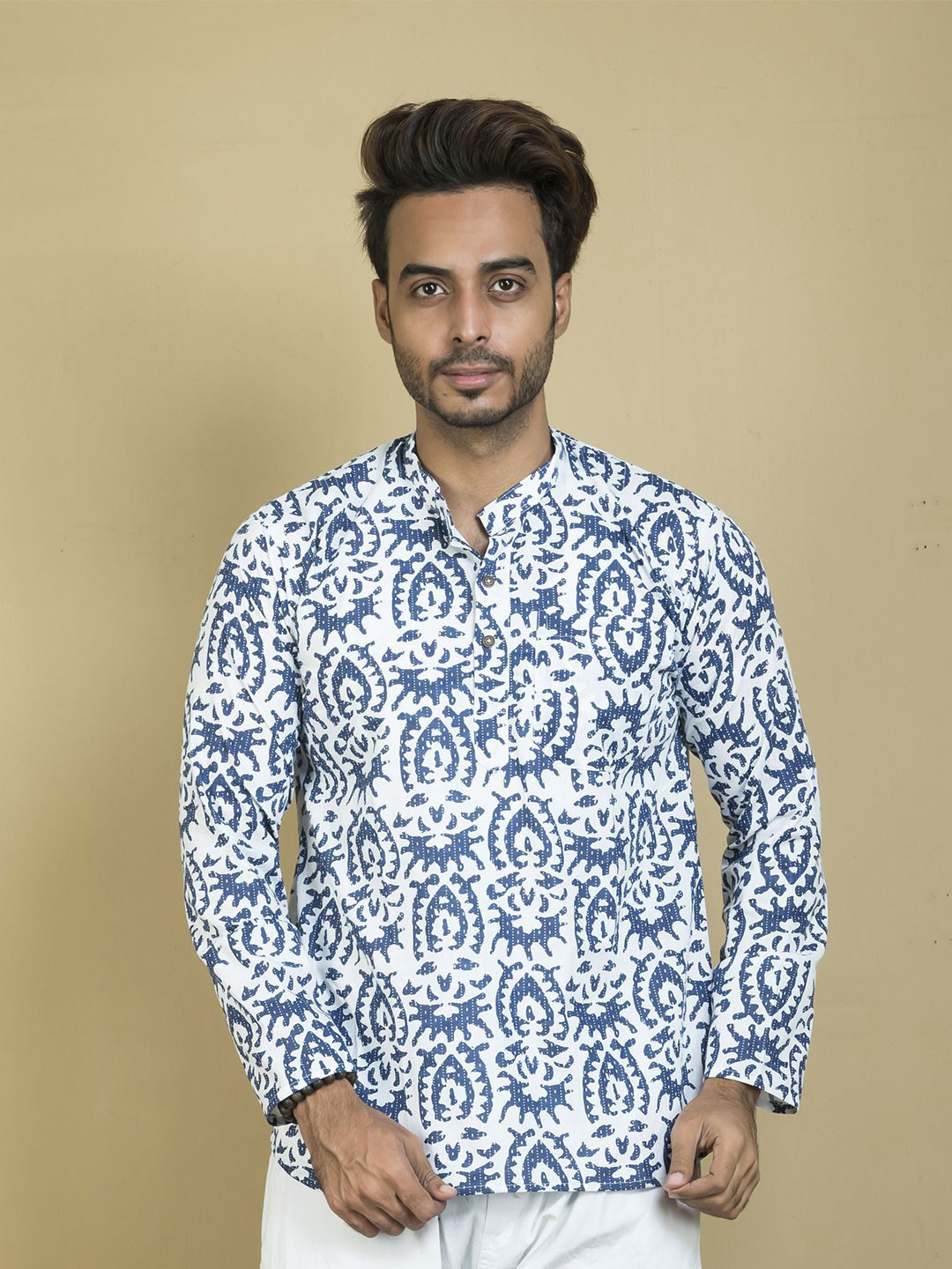 Tant Ghar Men Printed Thread Work Pathani Kurta