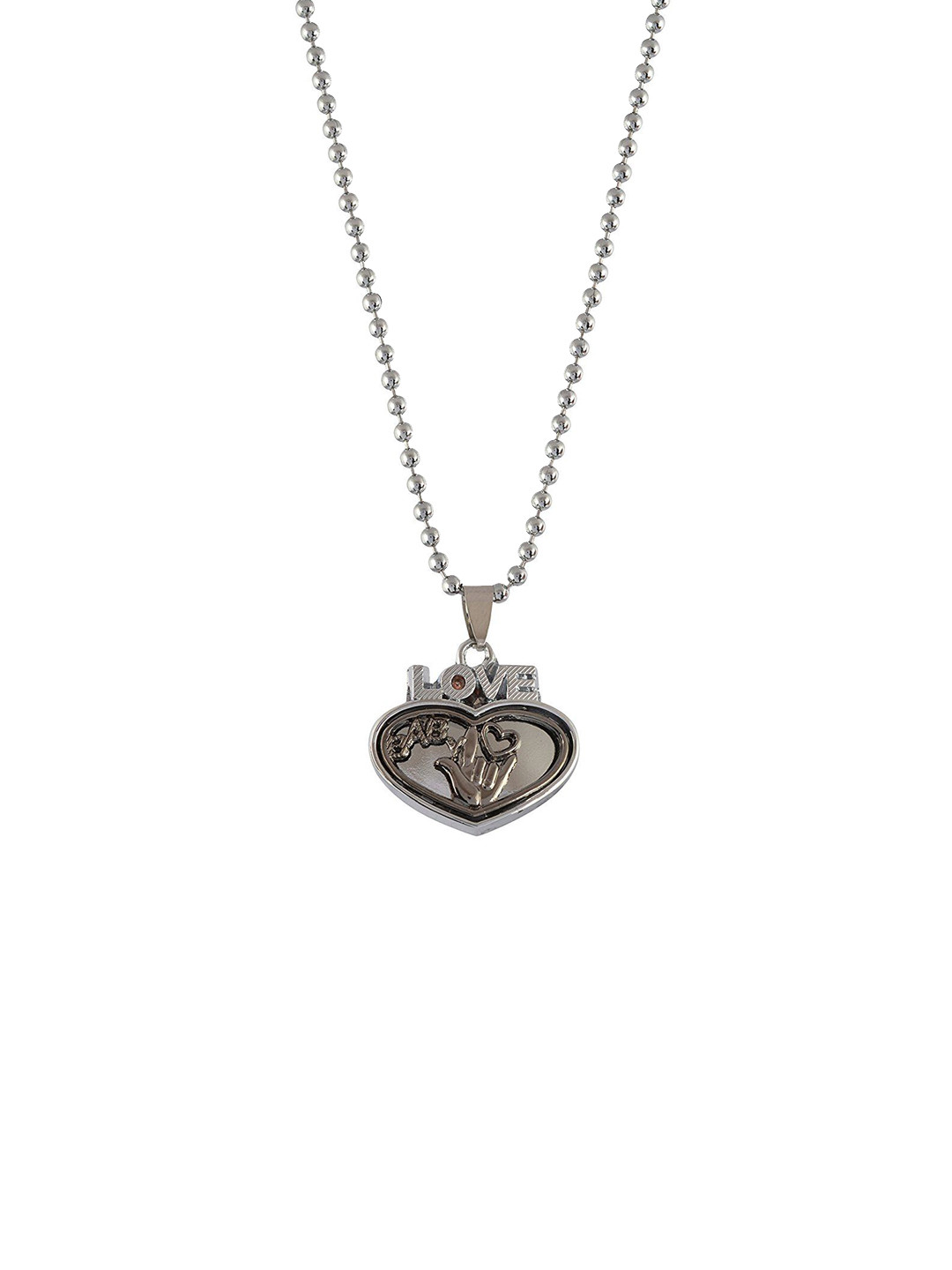 SANAA CREATIONS Unisex Silver-Plated Heart Shaped Antique Pendant with Chain