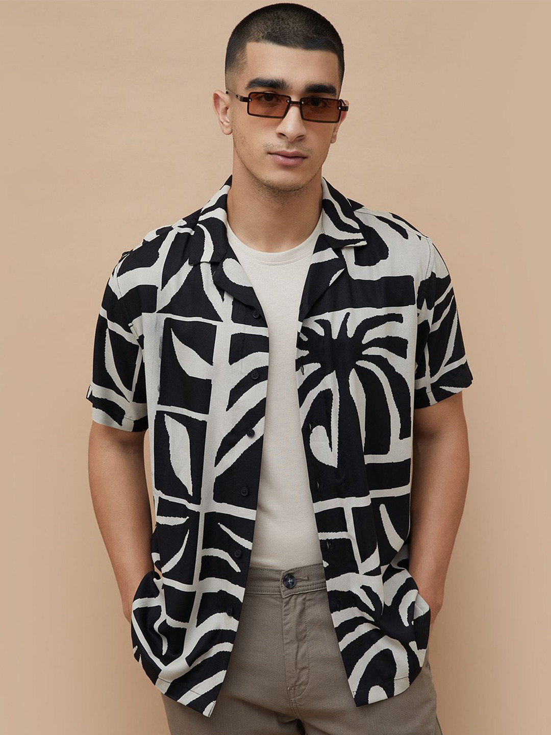 Fame Forever by Lifestyle Smart Printed Spread Collar Short Sleeves Shirt