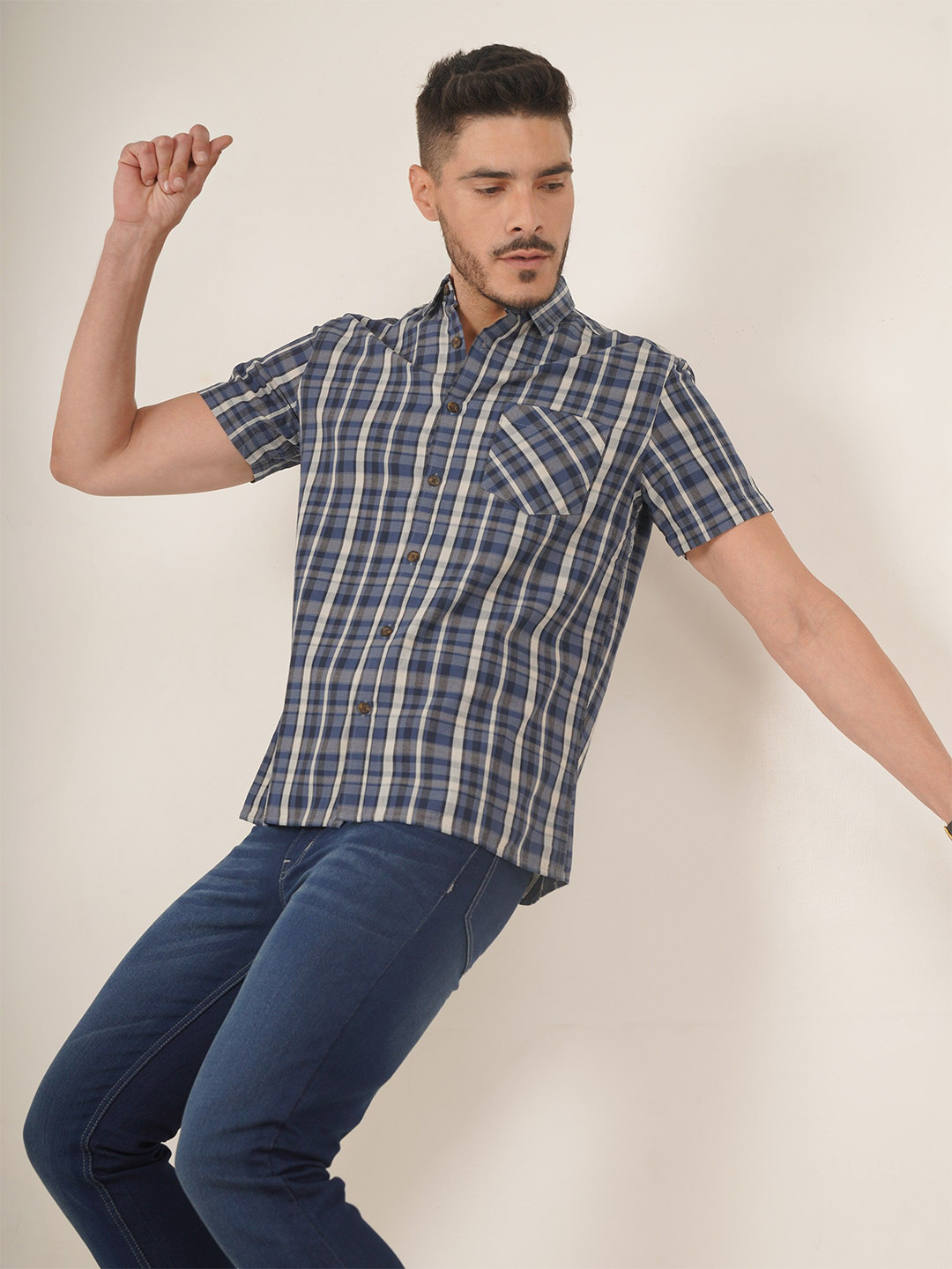 Cot'N Soft Shepherd Checked Spread Collar India Slim Cotton Casual Shirt