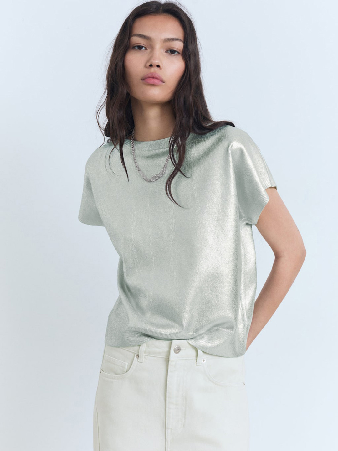 MANGO Sheen Extended Sleeves Top