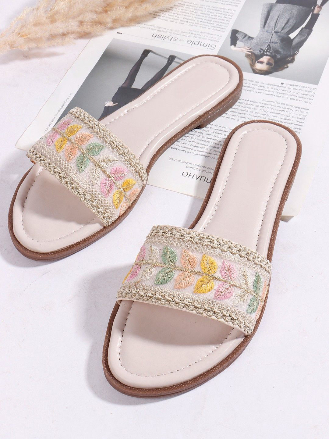 SUKUN Women Woven Design Ethnic Open Toe Flats With Embroidered