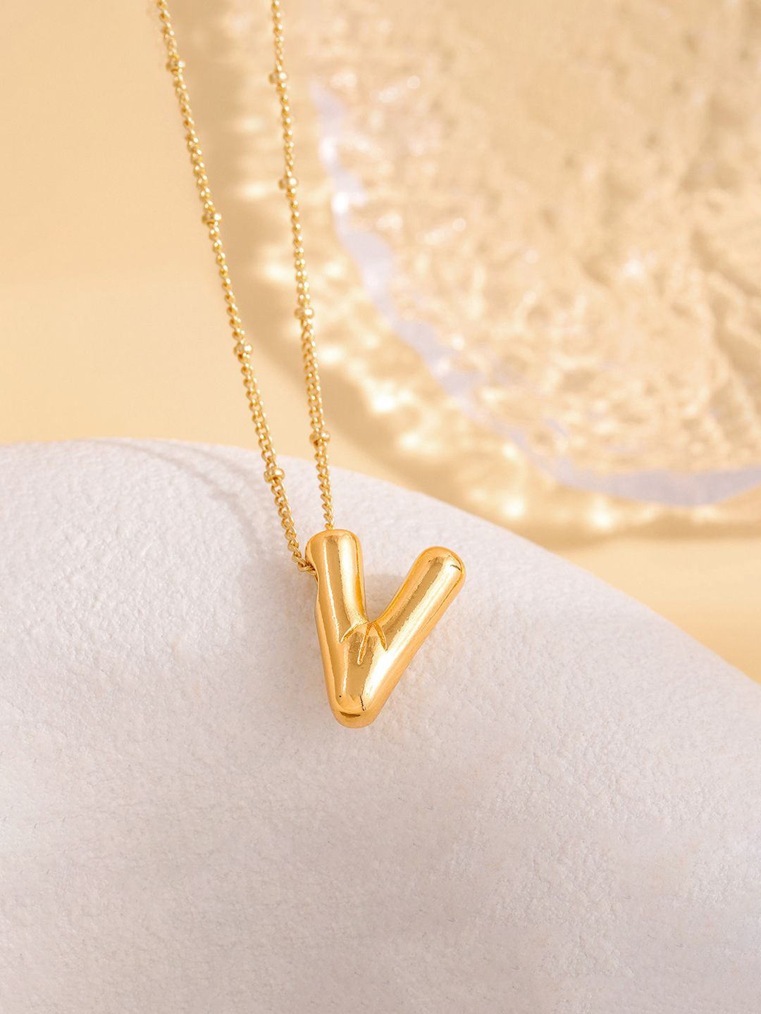 Designs & You Stainless Steel Gold-Plated Alphabet V Contemporary Pendant with Chain