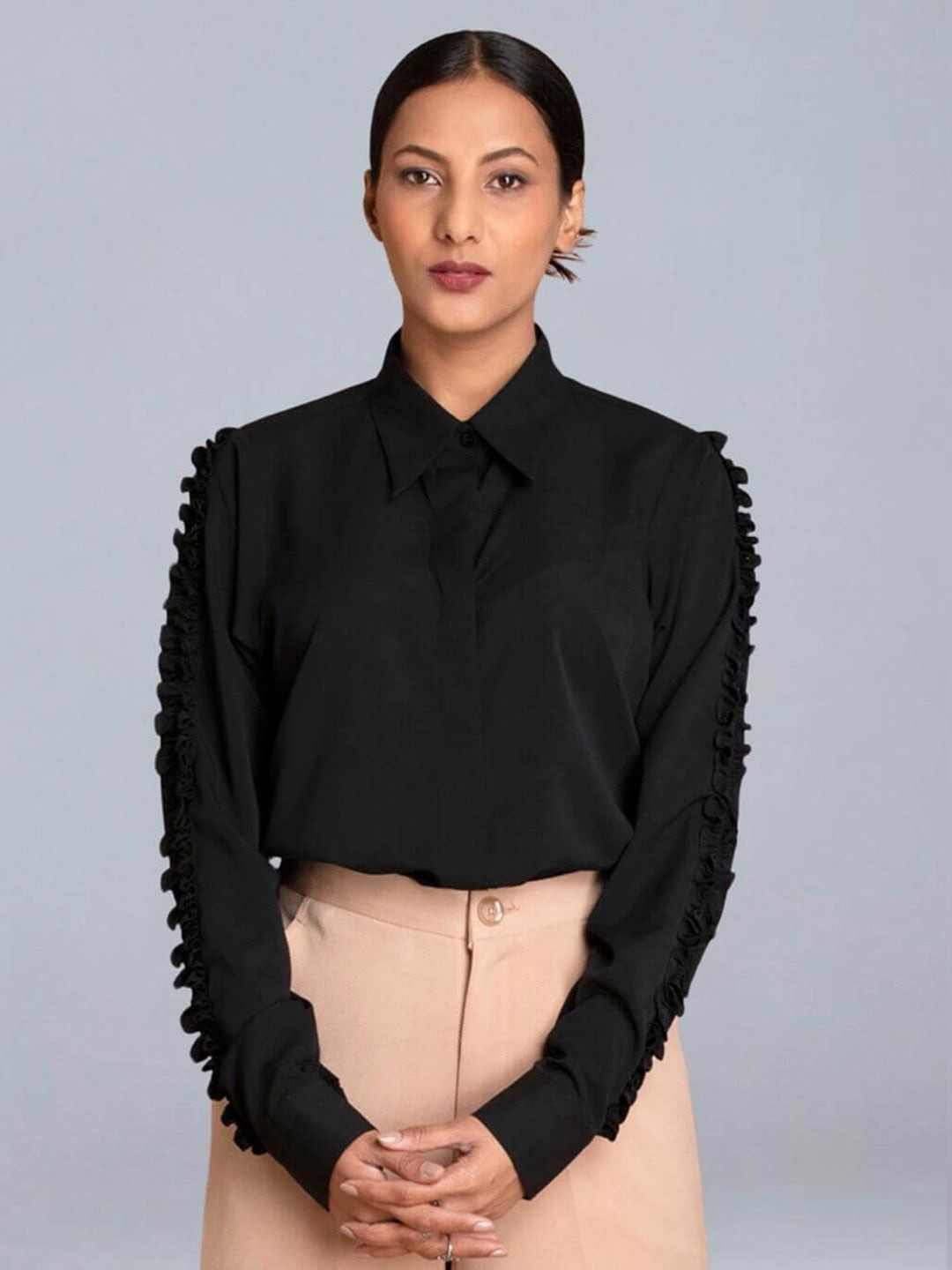 Jaey Women Ruffles Crepe Shirt Style Top