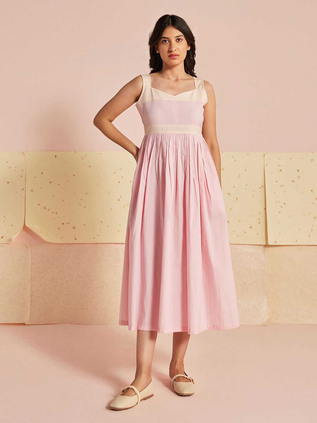 The Yellow Bow Women Pastella Cotton Modal Fit-Flare Midi Dress