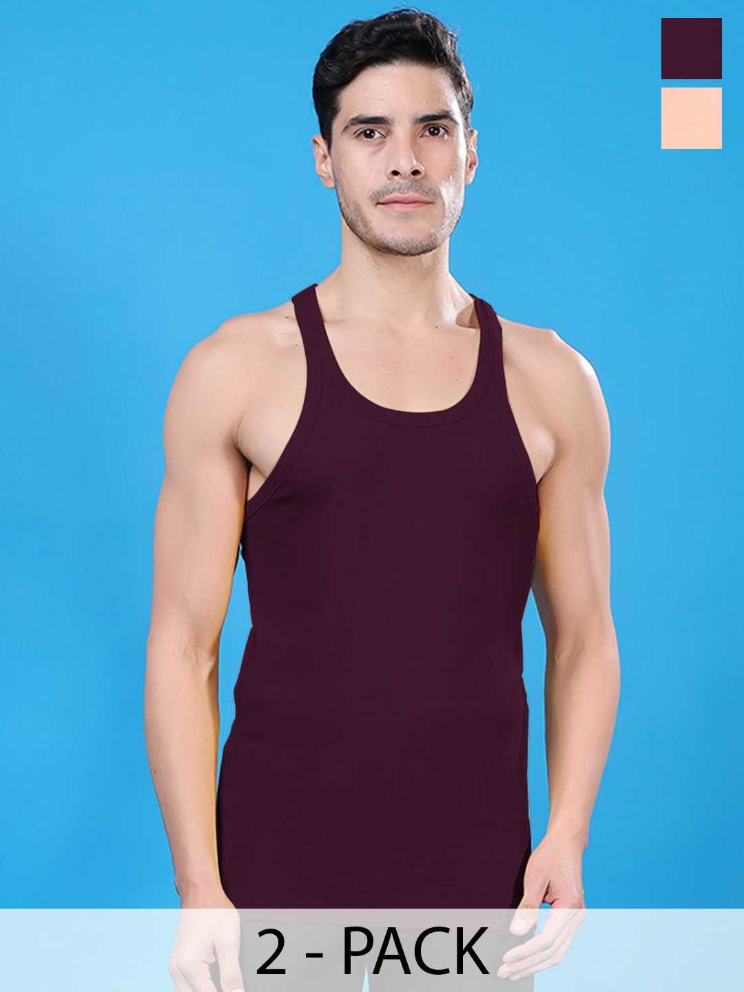Friskers Pack Of 2 Pure Cotton Round Neck Gym Vests 290525CA-17-32
