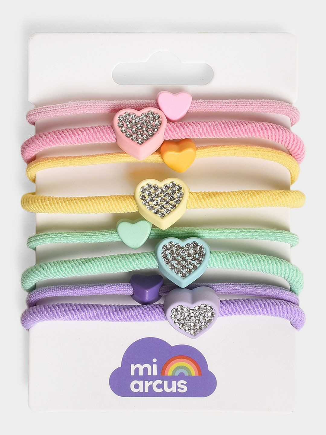 MiArcus Girls Colorful Elastic Hair Rubber Bands with Heart Charms Pack of 8