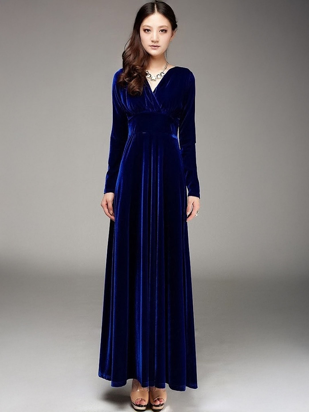 WESTCHIC Women Solid Velvet Fit & Flare Maxi Dress