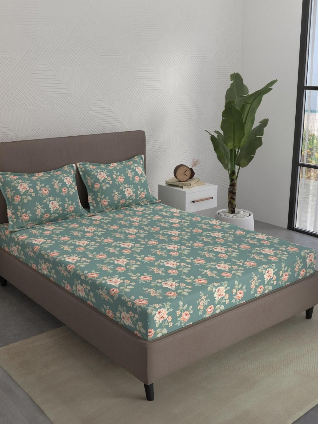STELLAR HOME Marigold Plus Teal & Pink Printed 104 TC King Bedsheet Set 2.74 m x 2.74 m