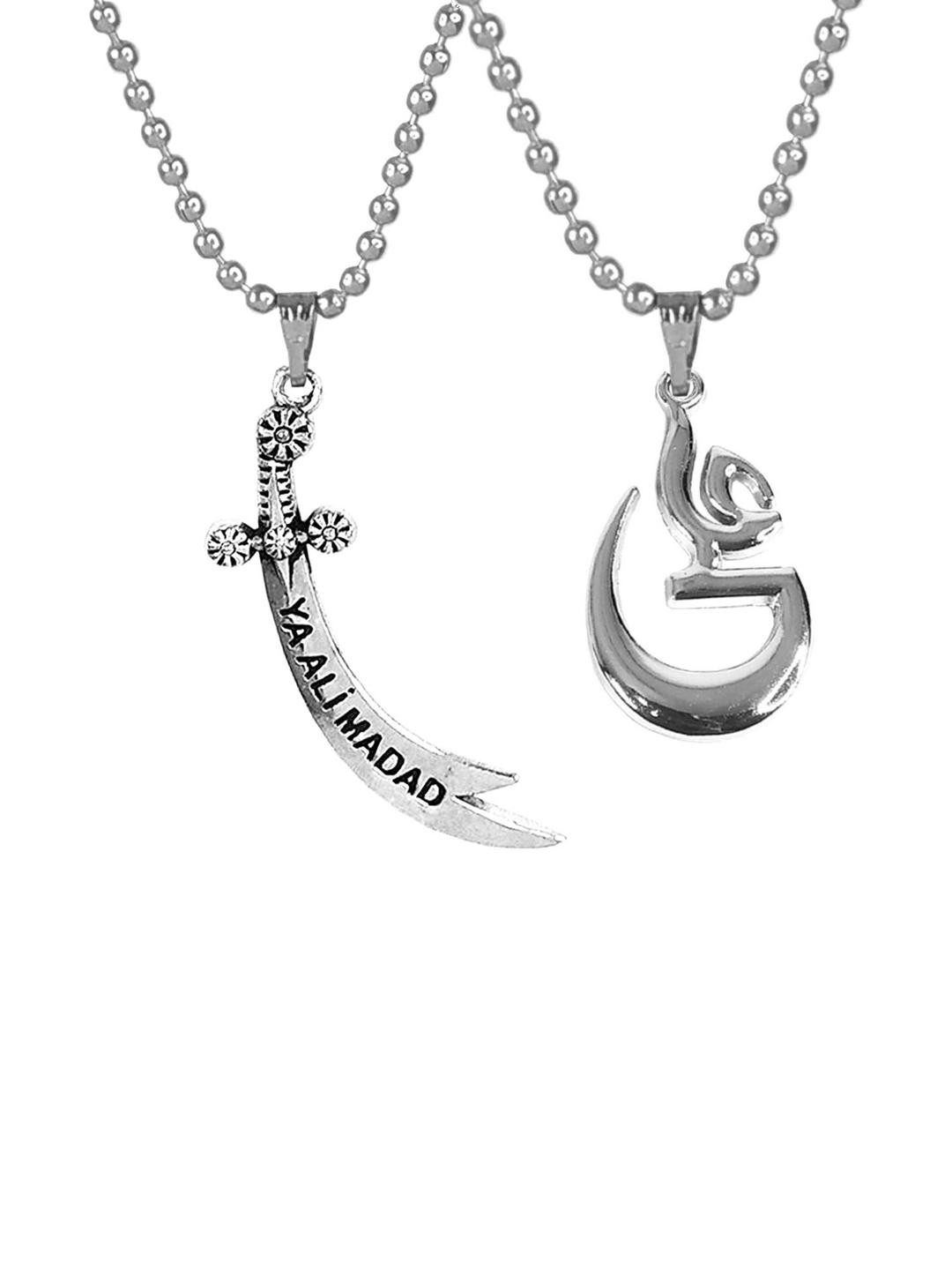 Inites Unisex Stainless Steel Silver-Plated Sword Shaped Pendants With Chain