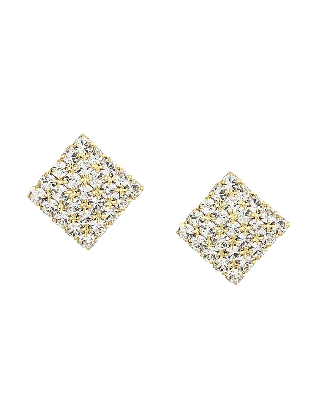 FirstBlush Gold-Plated Artificial Stones Studded Diamond Shaped Non Pierced Studs