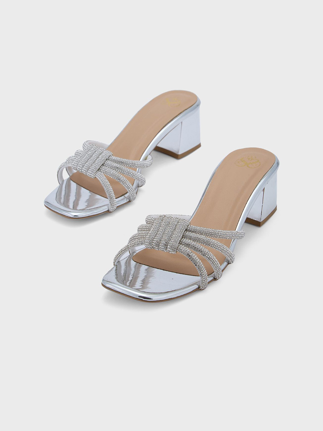 Sole To Soul Women Striped Square Toe Open Back Block Sandals
