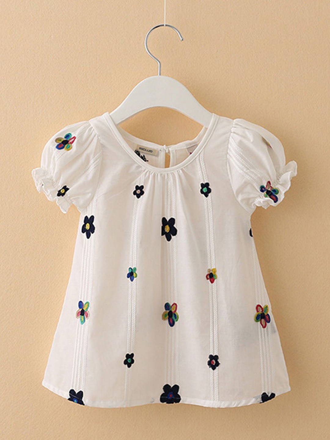 INCLUD Girls Embroidered Puff Sleeve A-Line Top