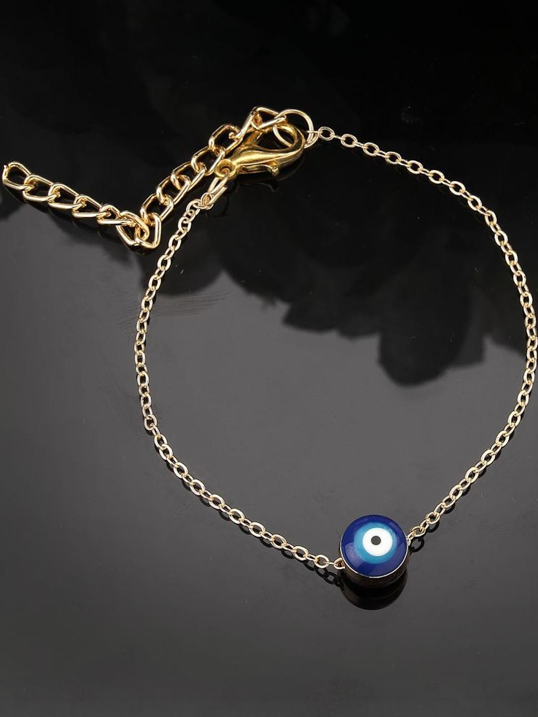 DressBerry Women Gold Toned Blue Evil Eye Charm Bracelet