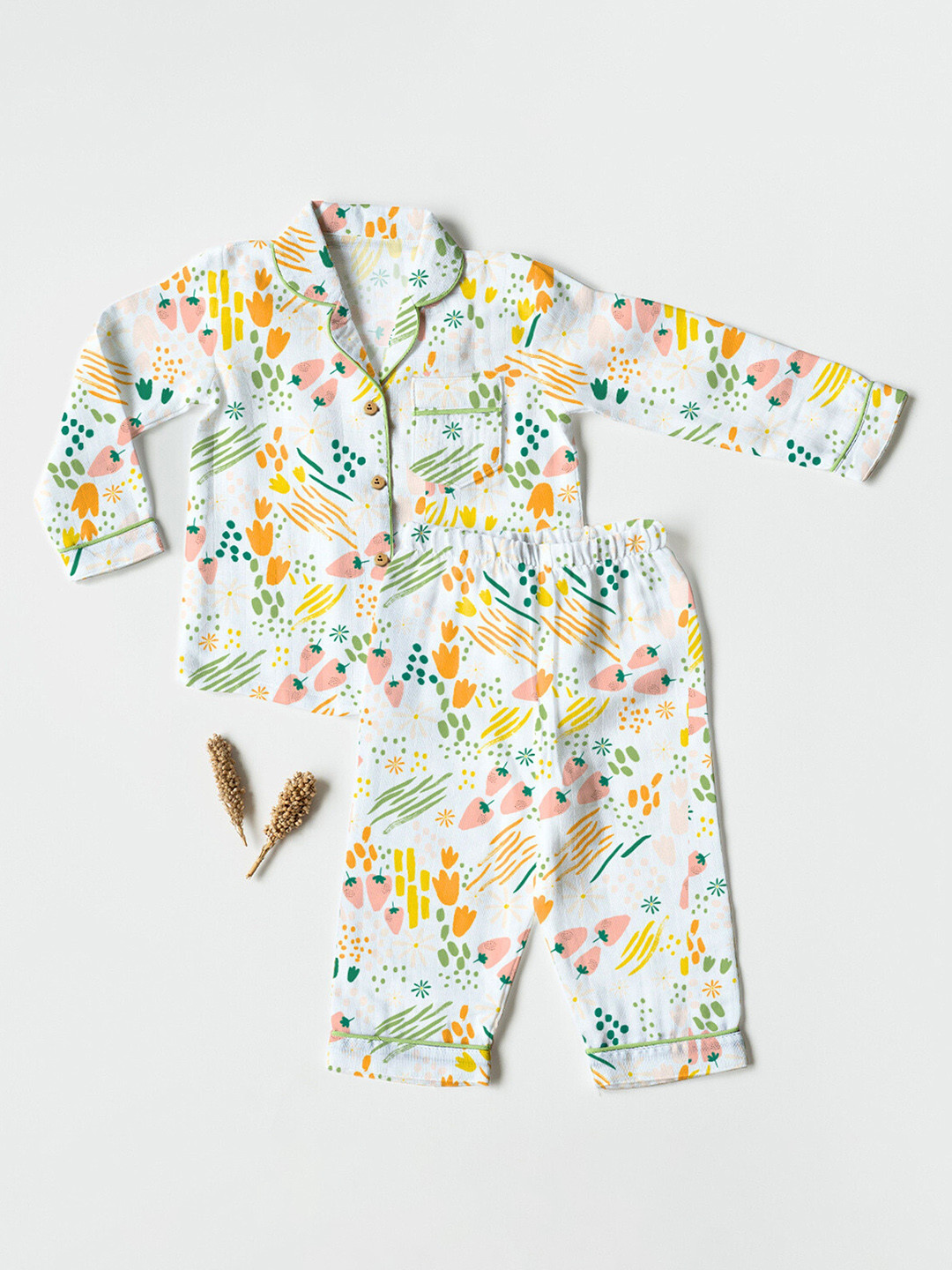 cocoon care Kids Floral Printed Shirt Collar Night suit