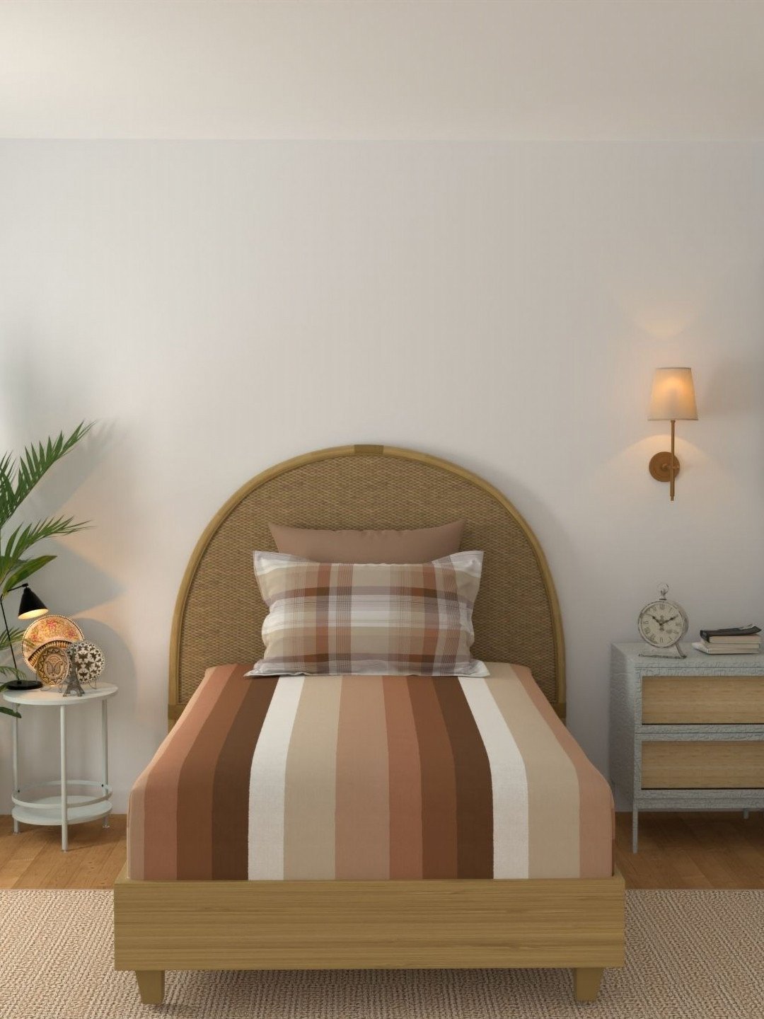 STELLAR HOME Legacy Brown 140 TC Cotton Skin-Friendly Single Bedsheet Set 1.5 m x 2.24 m