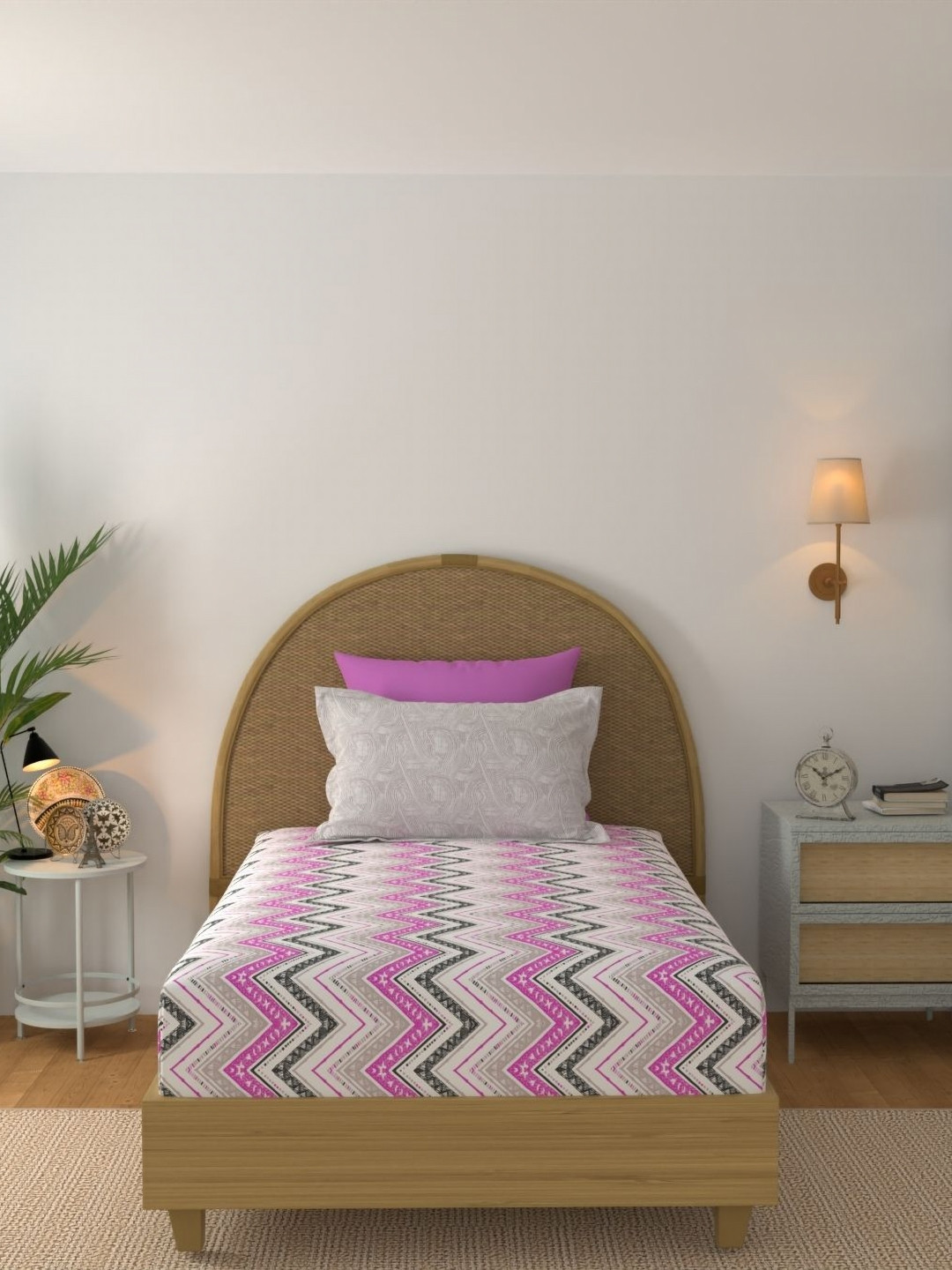 STELLAR HOME Multicoloured 140 TC Single Bedsheet with 1 Pillow Covers