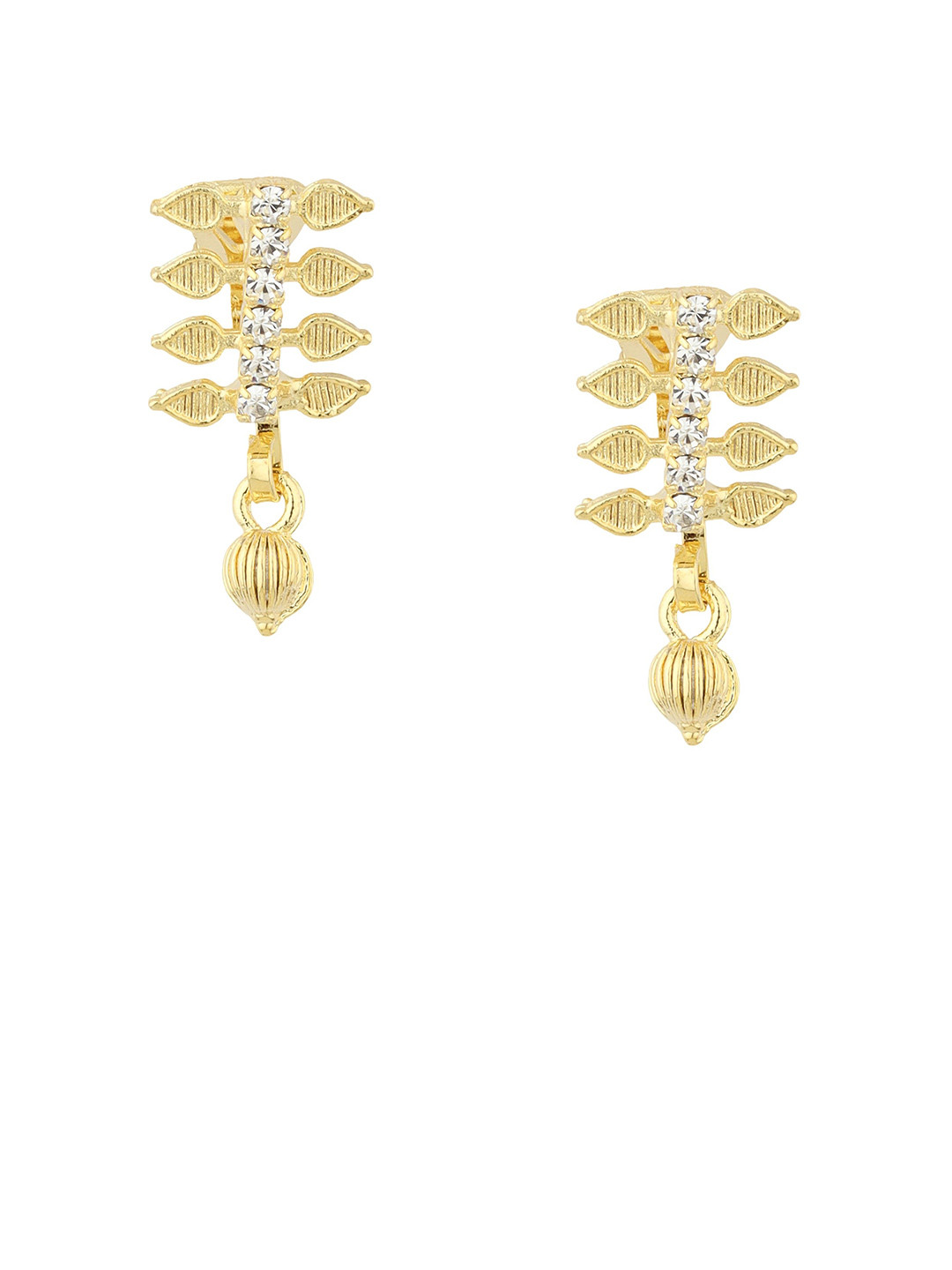 FirstBlush Gold-Plated Artificial Stones Studded Contemporary Drop Non Pierced Earrings