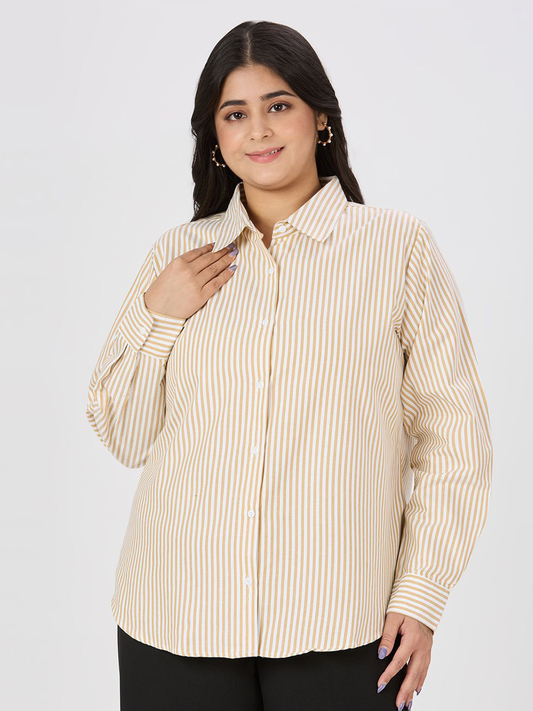 Style Quotient Plus Size Smart Striped Formal Shirt