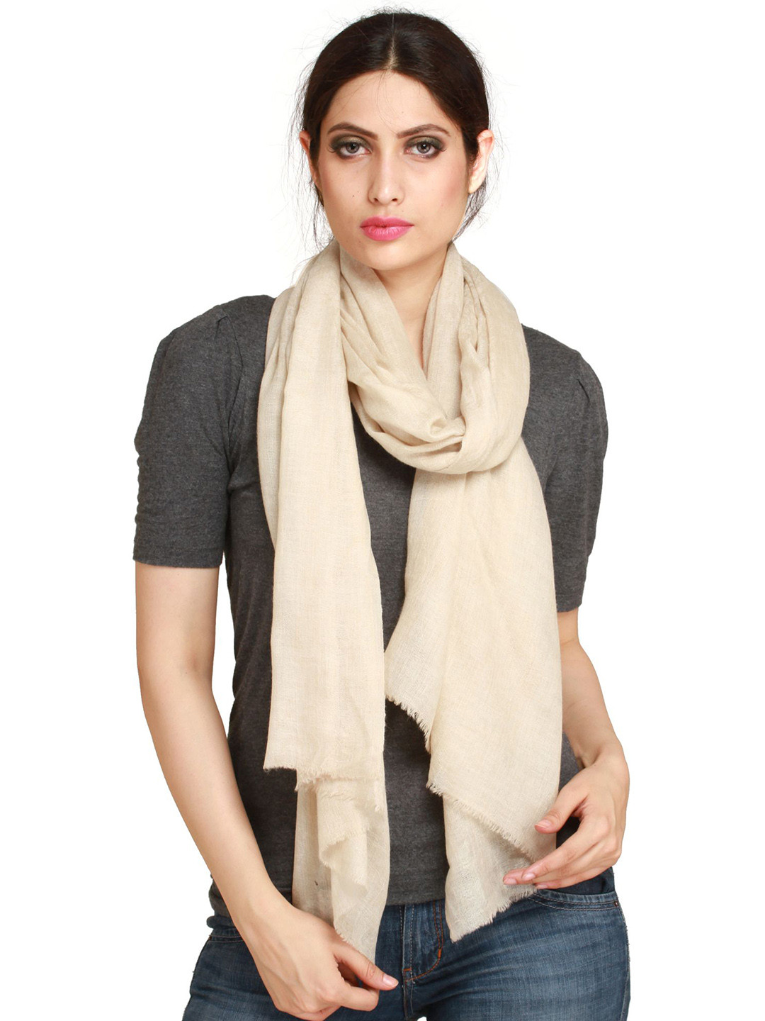Exotic India Women Reversible Cashmere Stole with Self-Weave, as an Imitation of Shahtush