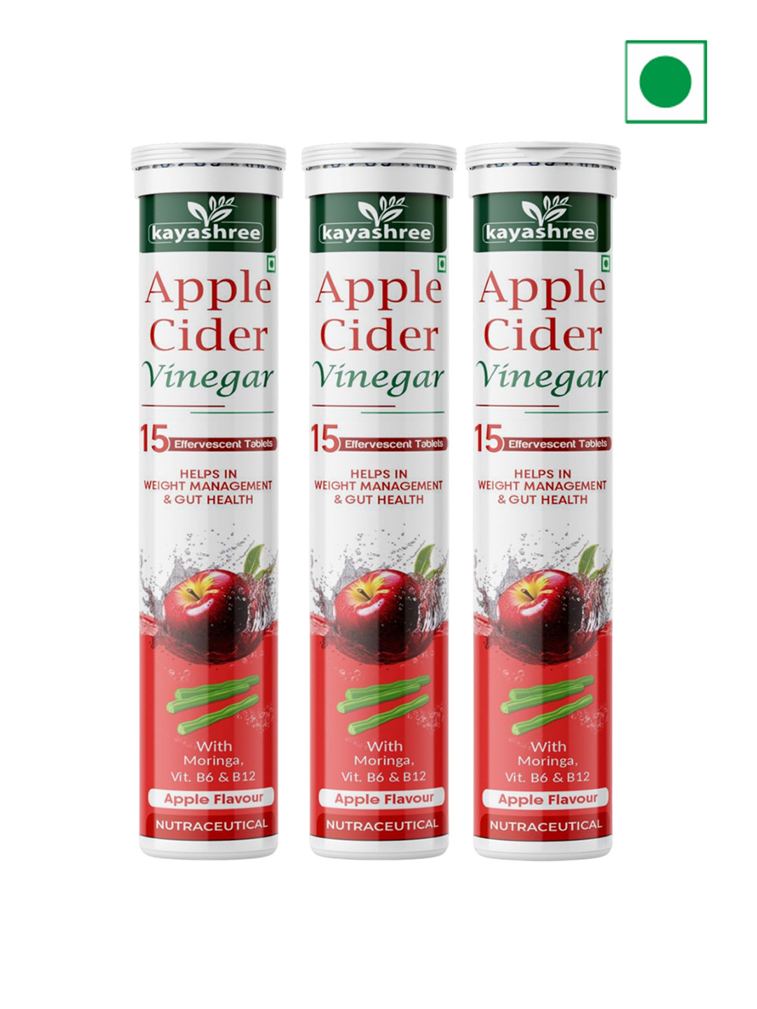 Kayashree Set Of 3 Apple Cider Vinegar Effervescent Tablets - 15 Effervescent Tablets Each