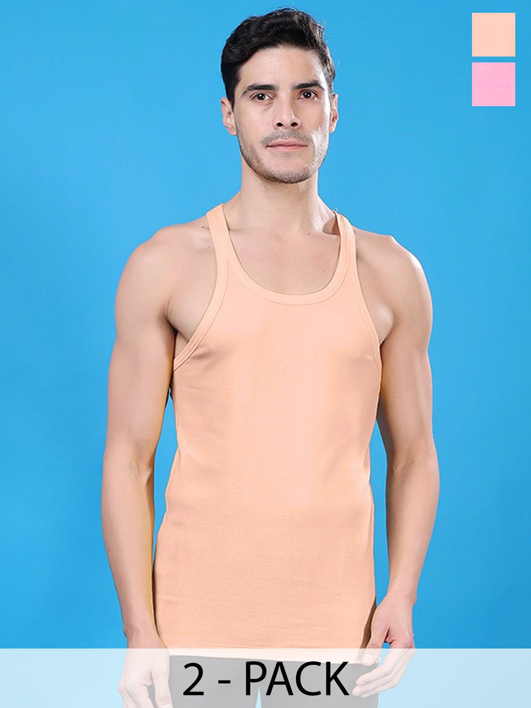 Friskers Pack Of 2 Pure Cotton Round Neck Gym Vests 290525CA-10-32