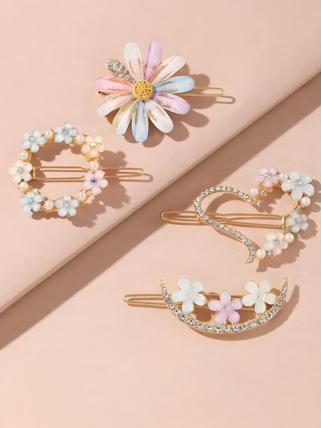 DN ENTERPRISES Women Set of 4 Floral Alligator Hair Clip