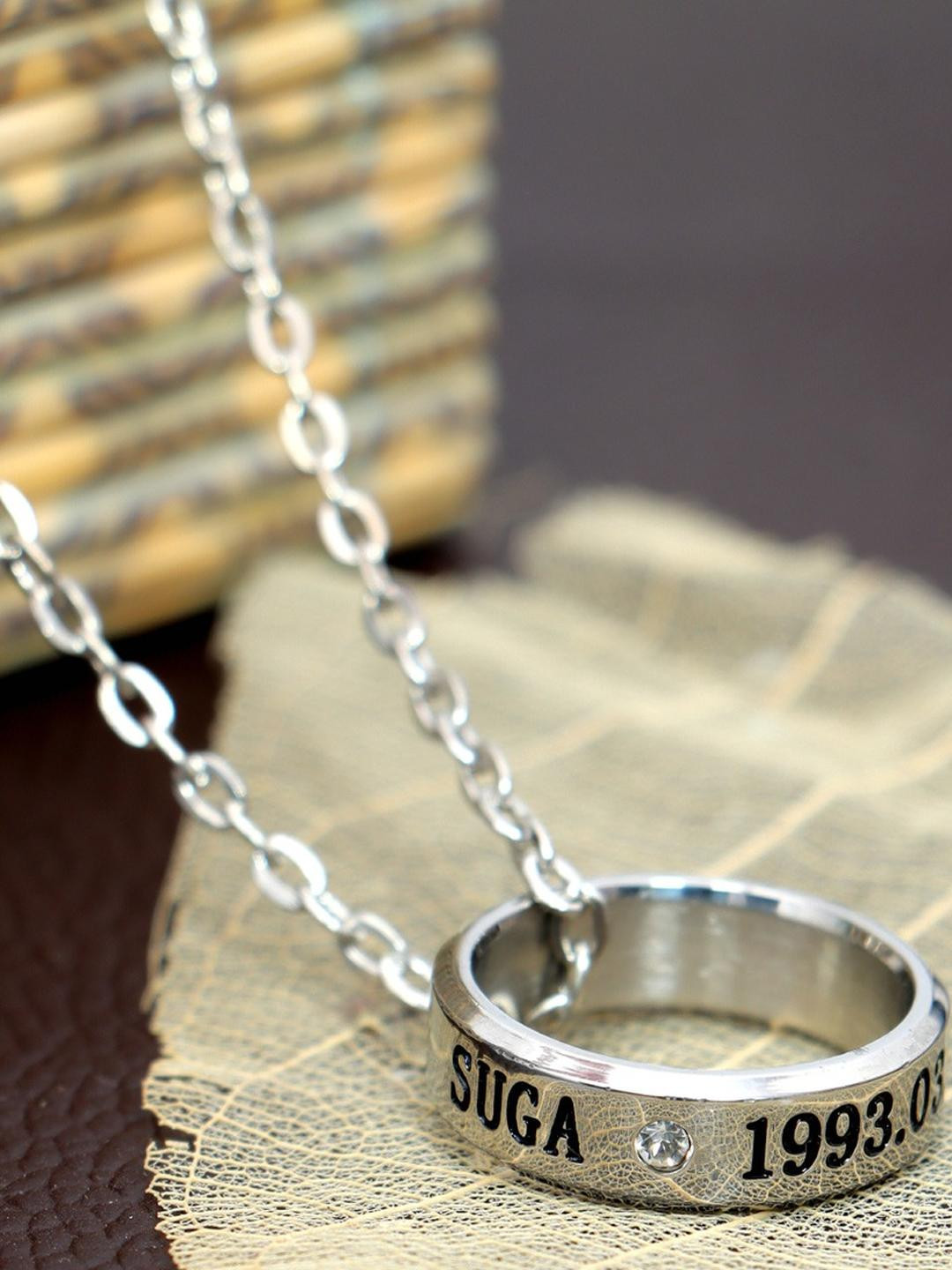 Vientiq Men 925 Sterling Silver-Plated Stone Studded Suga Bangatn Ring Pendant & Chain