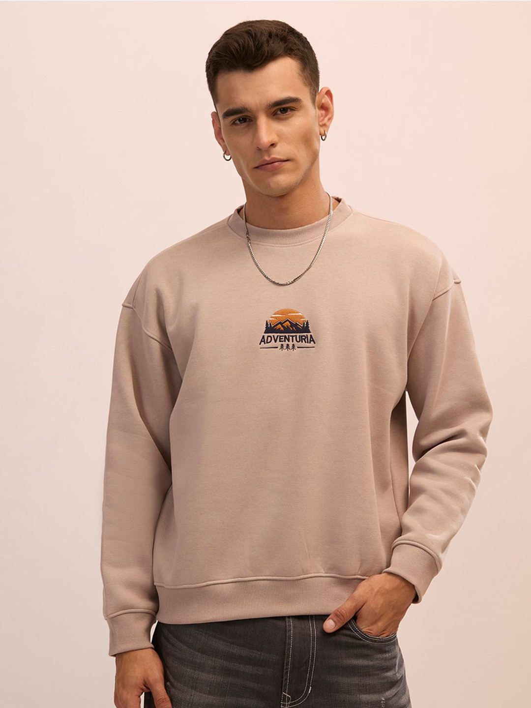 Espanshe Men Gray Nagant Full Sleeve Fleeced  Sweatshirt