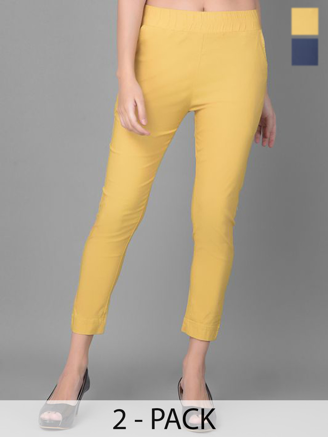 Comfort Lady Women Pack Of 2 Solid Regular Fit Mid-Rise Flat-Front Trousers