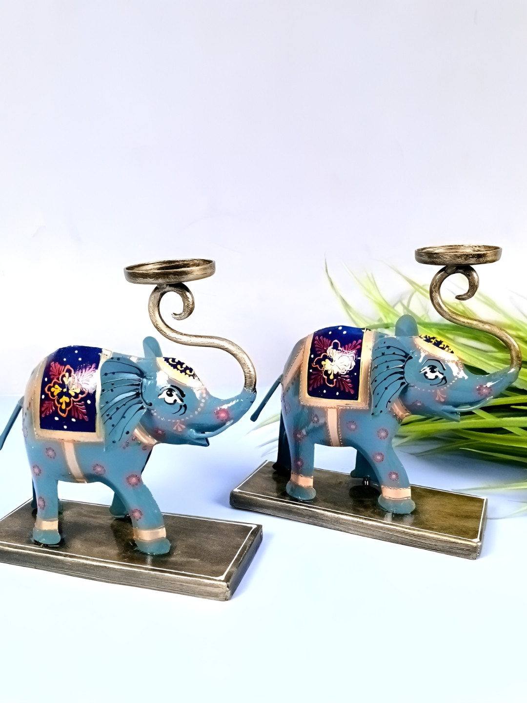 apka mart Blue & Gold-Toned 2 Pieces Candle Holder