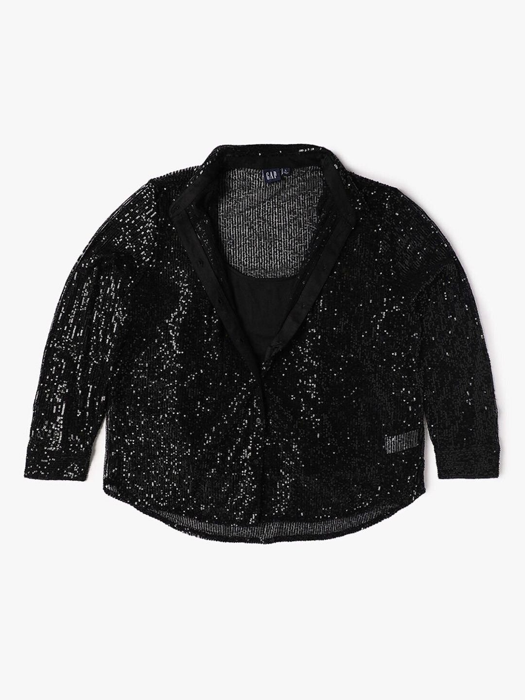 GAP Girls Sequin Embellished Relaxed-Fit Puff Sleeves Shirt