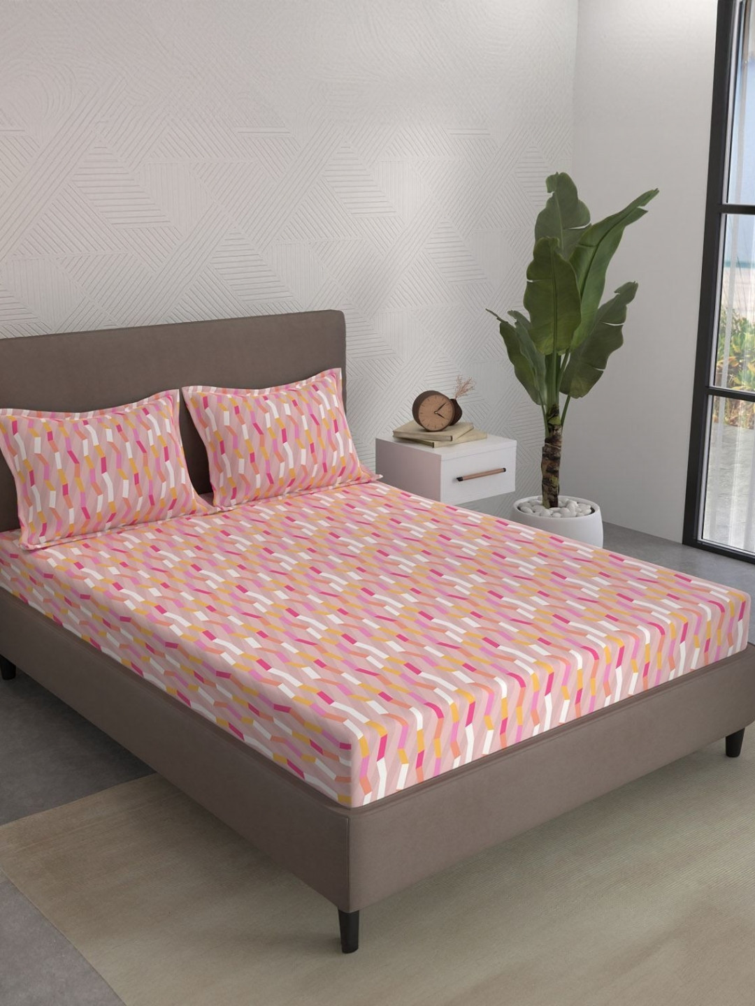 STELLAR HOME Marigold Plus Pink Printed 104 TC Skin-Friendly Bedsheet Set 2.74 m x 2.74 m