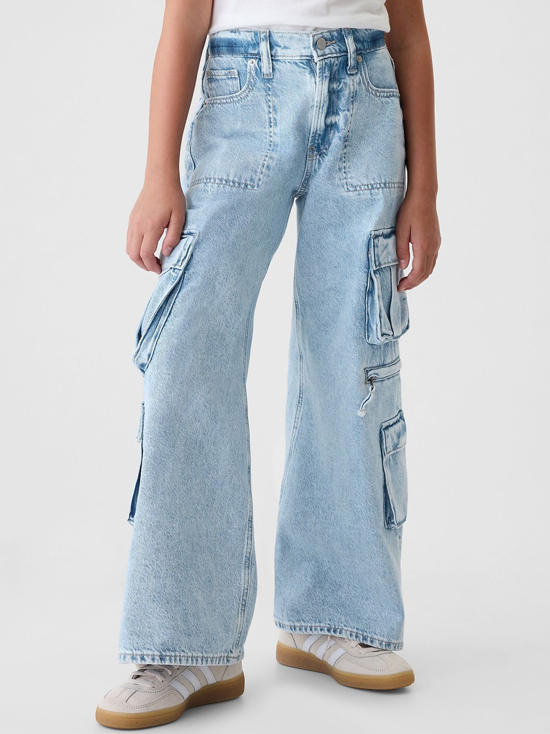 GAP Girls Light Fade Mid-Rise Baggy Fit Cargo Jeans