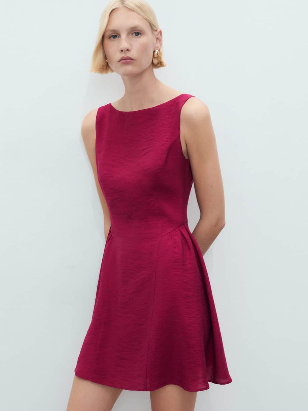 MANGO Boat Neck Styled Back Fit & Flare Dress