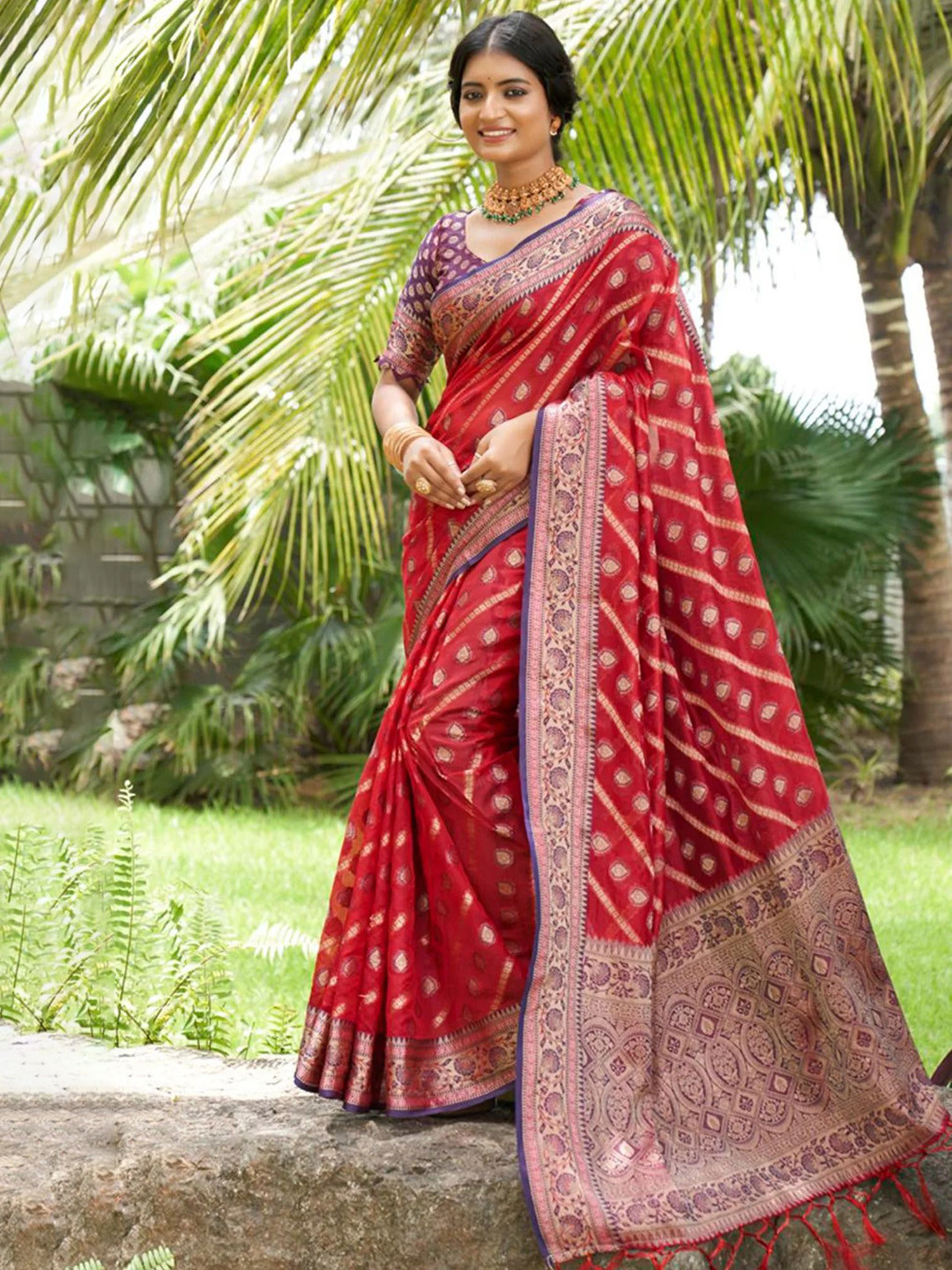 all about you Woven Design Zari Organza Kanjeevaram Saree