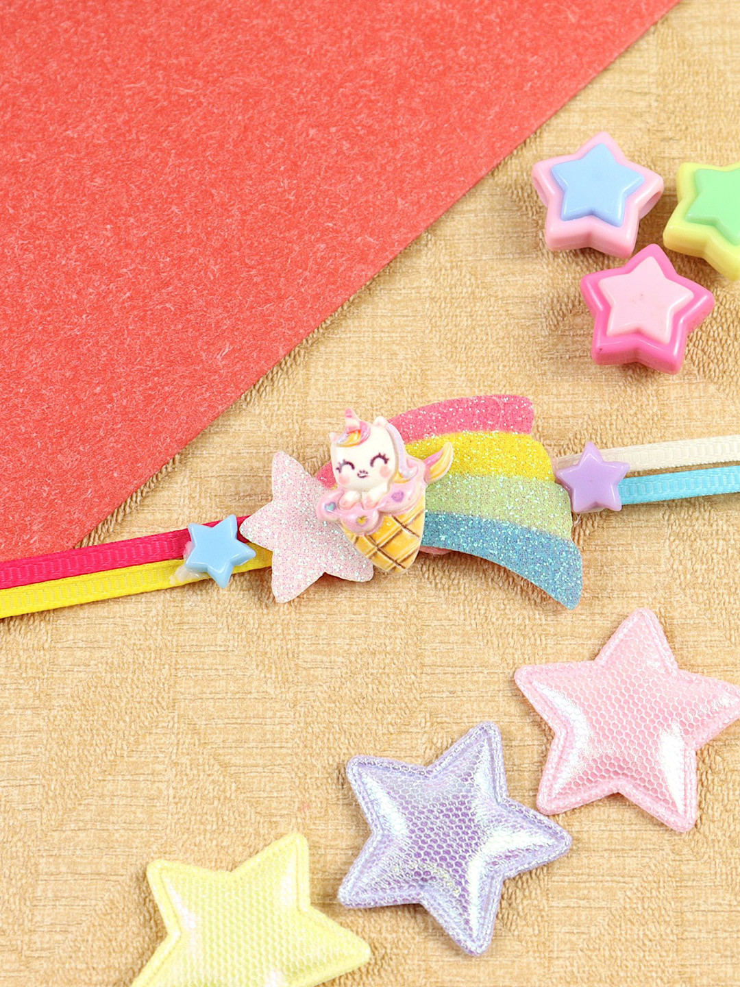 Asthetika Unicorn On Rainbow Kids Thread Bracelet Rakhi With Roli Chawal